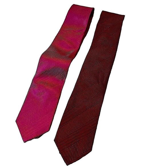 Bespoke & Co. Sawtooth Pattern Luxury Silk Men’s Tie Red or Pink | New with Tags - Picture 3 of 12